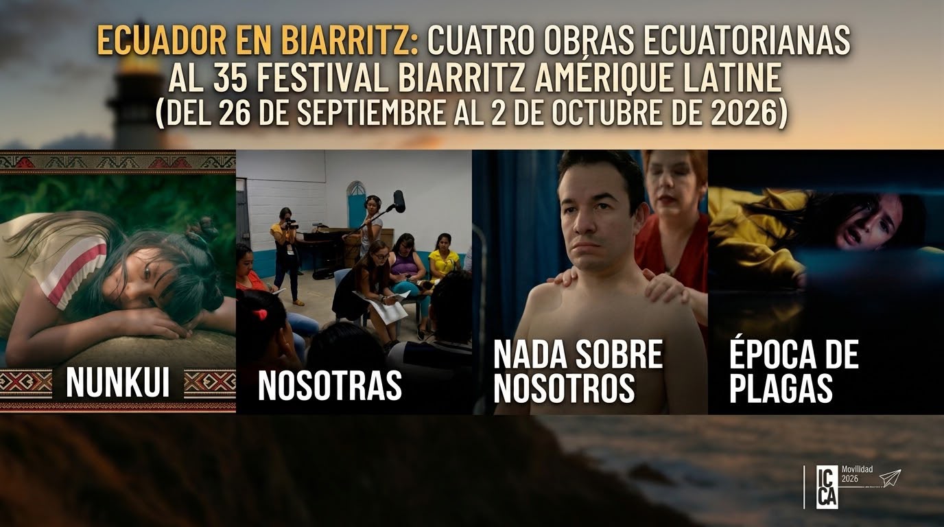 Collage representativo de las cuatro películas ecuatorianas seleccionadas o Faro representativo del Festival Biarritz